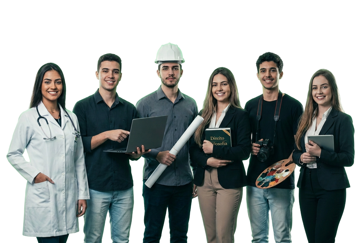Estudantes Unesc de todas as áreas do conhecimento — saúde, engenharia, tecnologia, humanas, artes e negócios